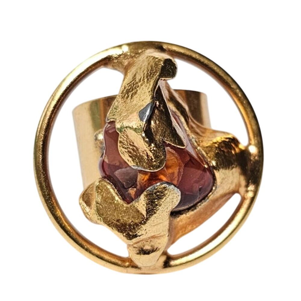 Vintage Danish Brutalist Carnelian Cocktail Ring Peter Wilhjelm Nielsen Denmark